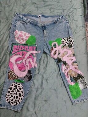 Lane Bryant Women’s Plus Size Jeans With Creative Handmade Print Size 38/40